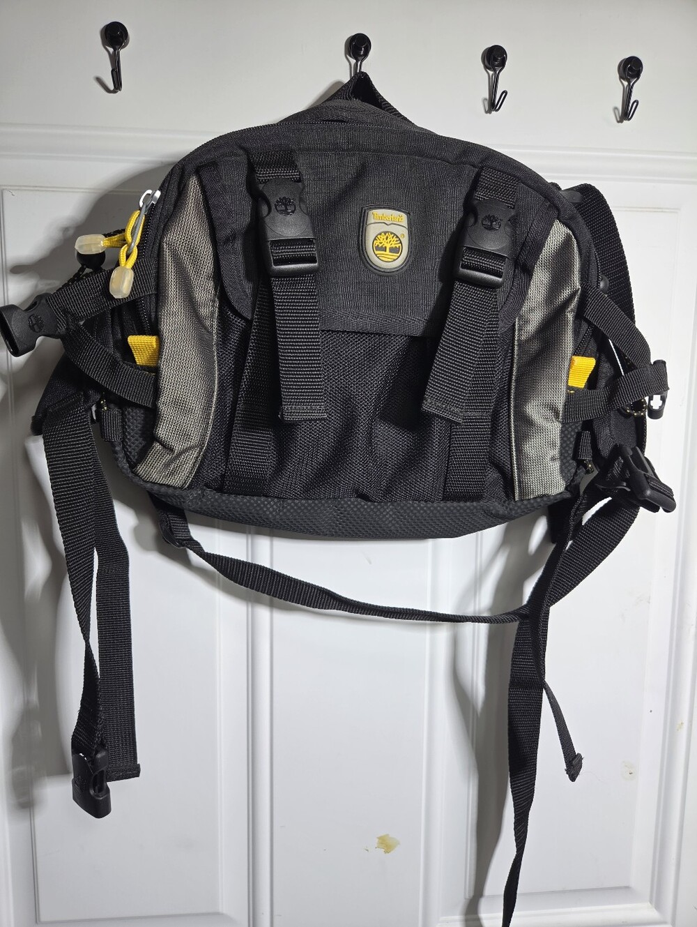 🎒 Timberland Vintage Black & Yellow Fanny Pack Lumbar Waist Bag Hiking Outdoors